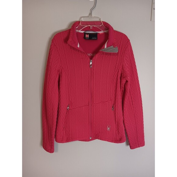 SPYDER Hot Pink Ribbed Knit Zip Front Core Sweater Jacket Women’s Sz Medium - Picture 1 of 6